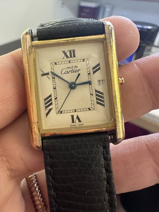 Montre Must de Cartier vermeil à bracelet lézard, entretenue à l'Atelier Baratte